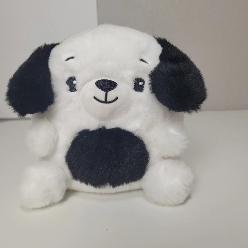 American Greetings Plush Puppy Dog Zipper Pouch Coin Purse White Black Clip On